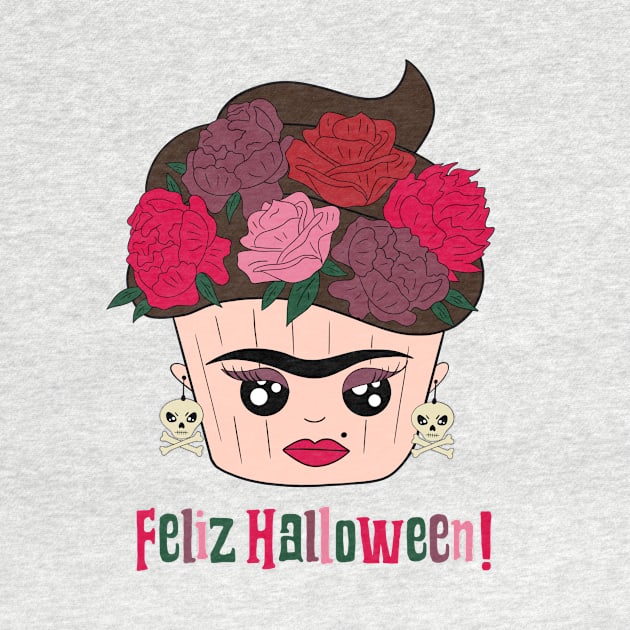 Cute and creepy espanol Halloween Frida  Kahlo cupcake by Cute_but_crazy_designs